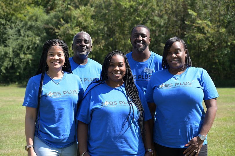 HACG Jobs Plus Staff outside in blue tshirts